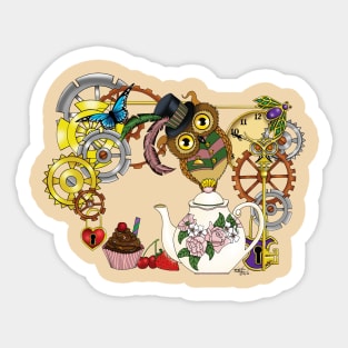 Steampunk Tea Time Owl Sticker